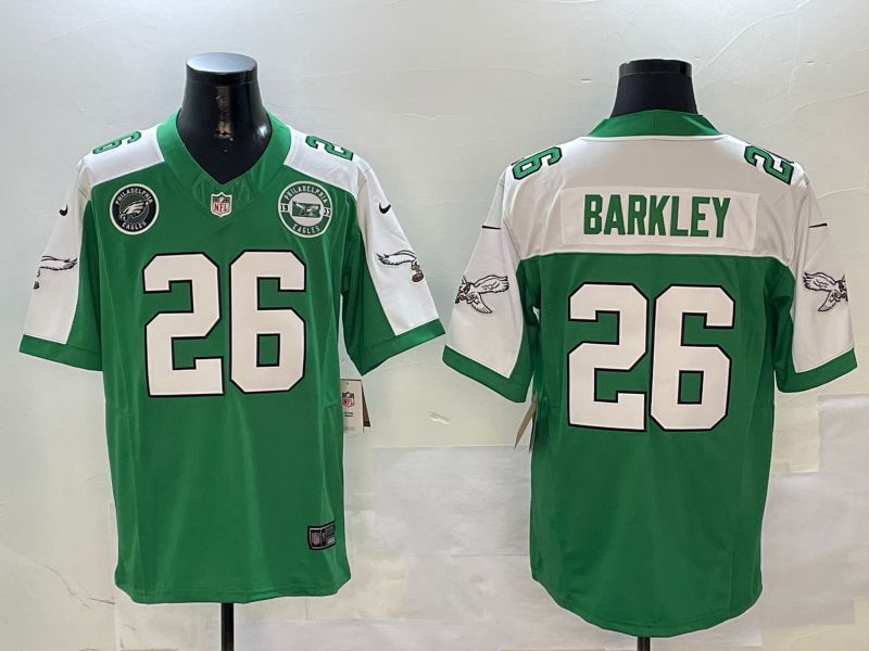 Men Philadelphia Eagles #26 Barkley Green Thanksgiving three generations 2024 Nike Limited NFL Jersey style 1